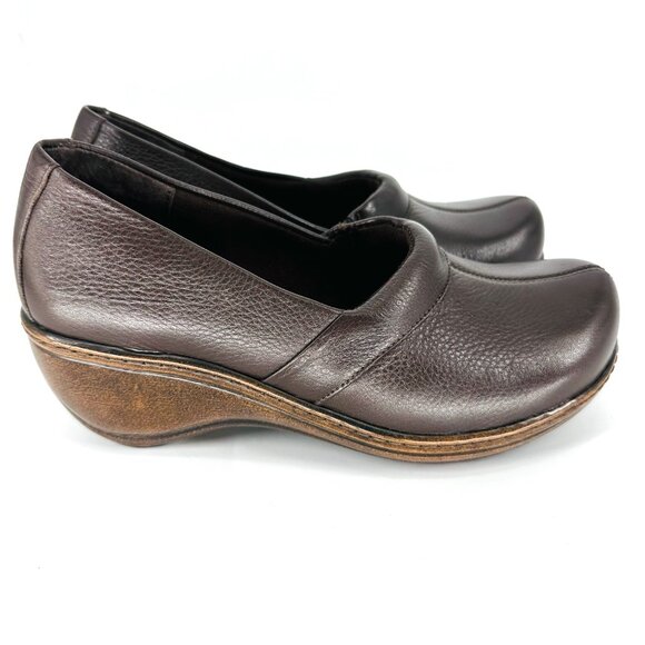 SoftWalk Brown Leather Slip On Melody Platform Non-Skid Work Clog Wedge Mule 6M - Picture 2 of 8